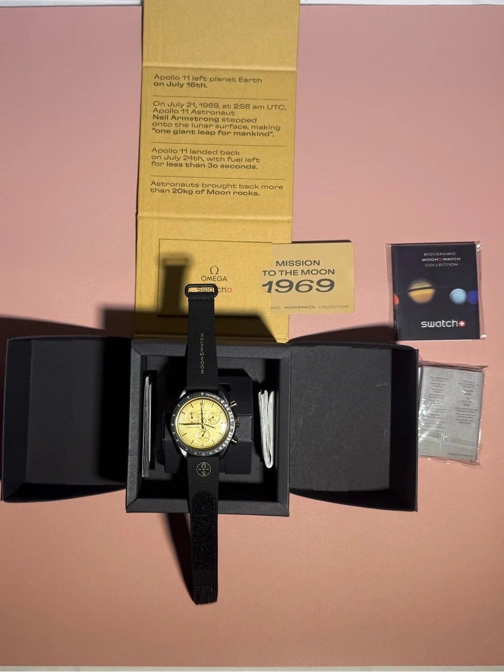 Mission to the Moon Chronograph Watch - Black Strap, Yellow Dial
